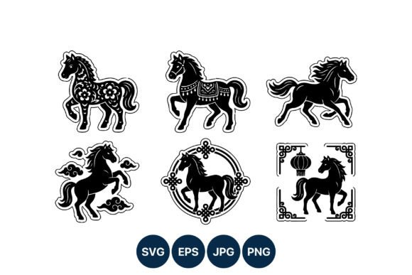 Black White Horse Vector Art Decorative Graphics